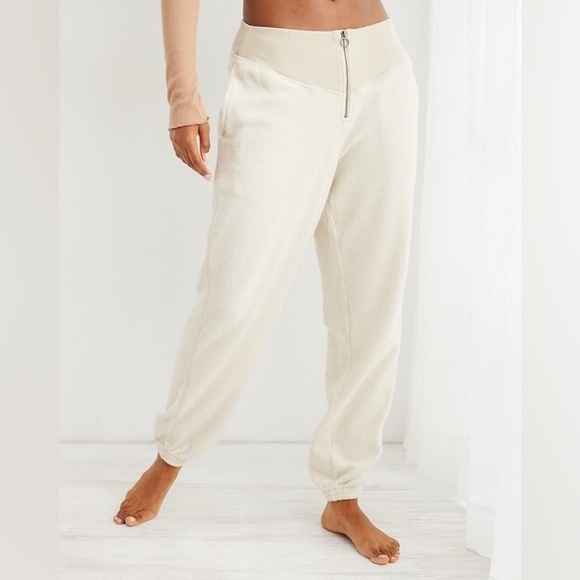 aerie Pants - Aerie | Fleece Sherpa Comfy Zip Front Corset Jogger Pants